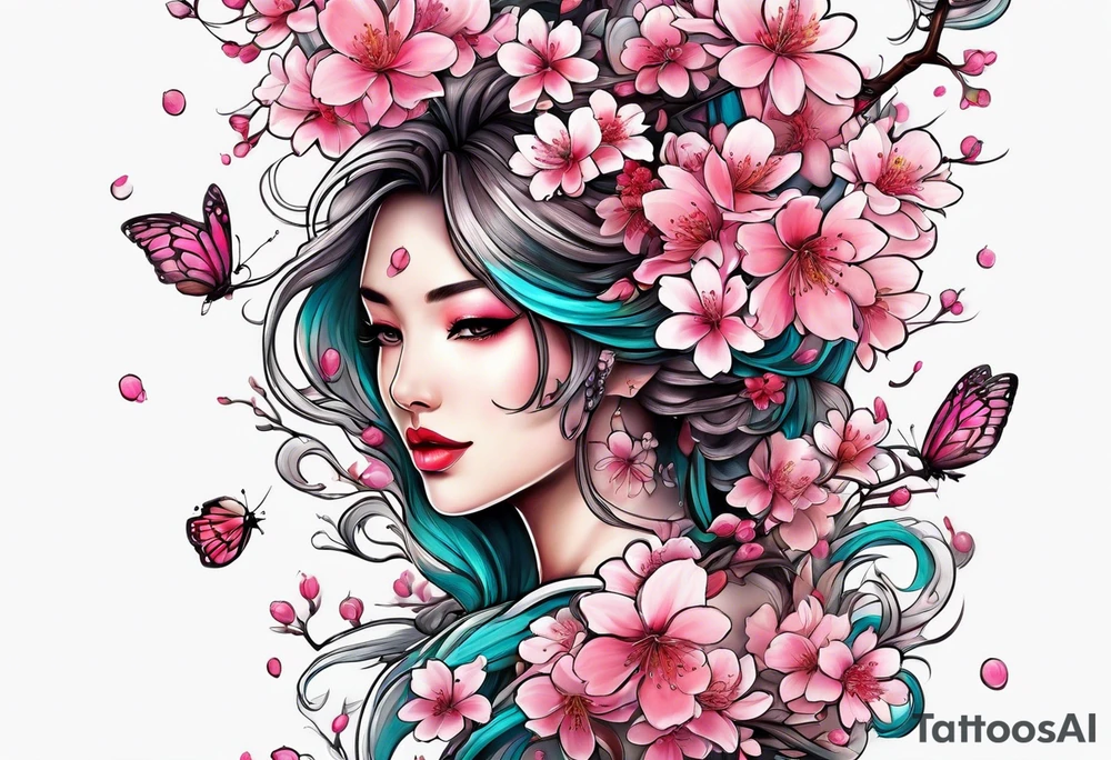 "Life Goes On" pink cherry blossoms with lots of color tattoo idea