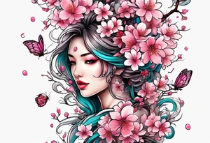 "Life Goes On" pink cherry blossoms with lots of color tattoo idea
