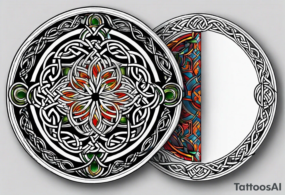 Small circular 3d colored shoulder Celtic tattoo tattoo idea