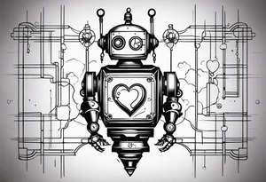 steampunk robot with a real heart tattoo idea