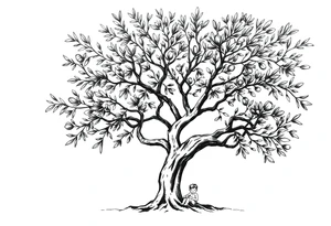 A big olive tree with a child under it tattoo idea