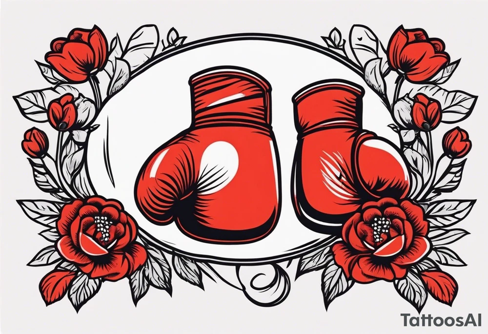 boxing gloves and flowers around the gloves  bold colors traditional old school vintage
banner tattoo idea