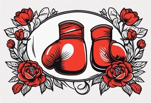 boxing gloves and flowers around the gloves  bold colors traditional old school vintage
banner tattoo idea
