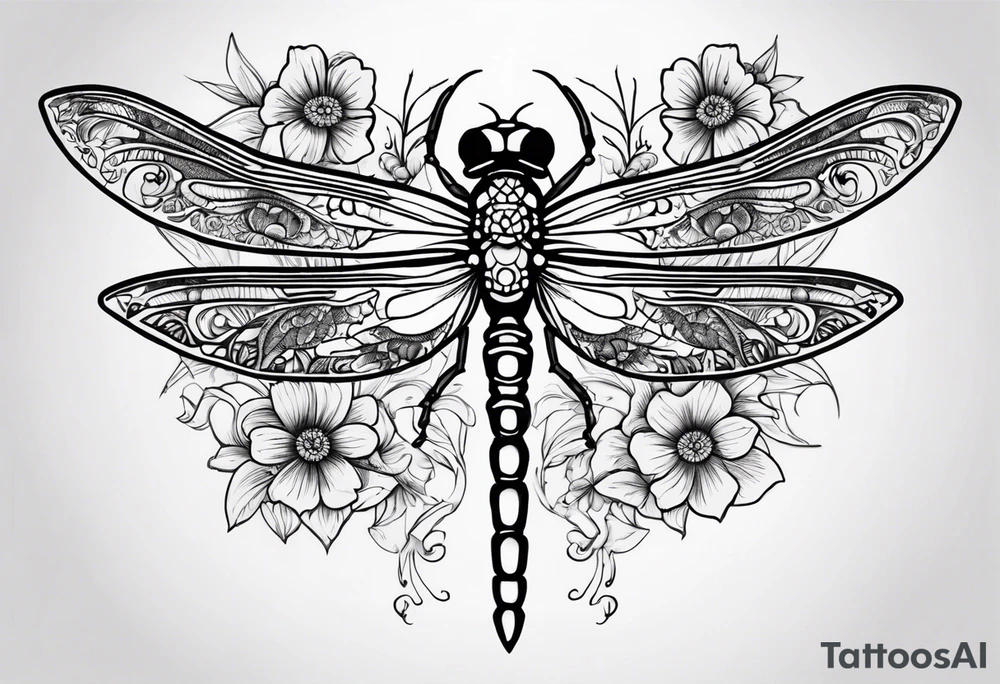 Dragon fly with flowers from mexican skull tattoo idea