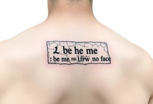 "Ancient stone tablet tattoo, but:  
- Text is 4chan greentext  
- Last line: **'>be me  
>mfw no face'**  

Style: Cracked engraving. Black ink, shoulder blade." tattoo idea