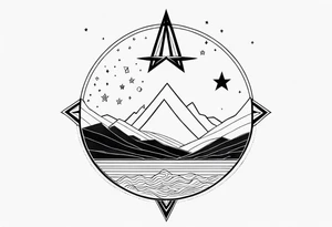 geometric simple moon with triangles and stars tattoo idea