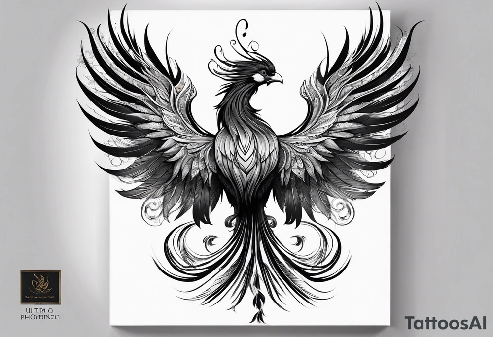 graceful phoenix with extra long tail feathers and a long neck tattoo idea