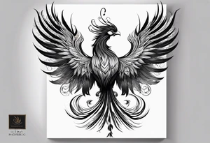 graceful phoenix with extra long tail feathers and a long neck tattoo idea