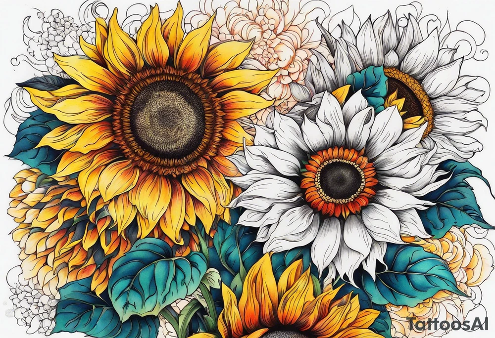 Sunflowers and lots of color tattoo idea