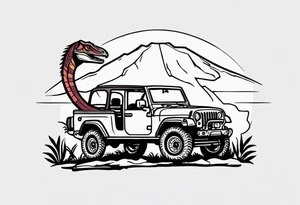 Jurassic Park gates, velociraptor, Jeep front end tattoo idea