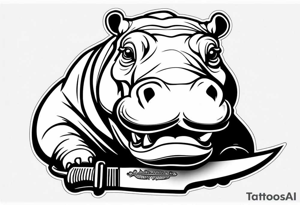 Hippo with knife in between its teeth tattoo idea