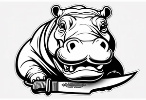 Hippo with knife in between its teeth tattoo idea