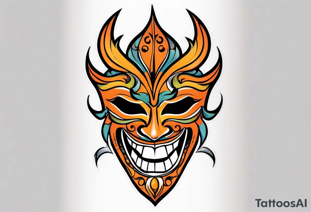 Laughing Male masquerade mask with orange and black thorns tattoo idea