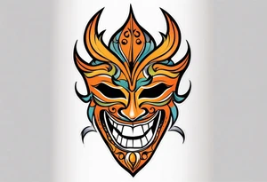 Laughing Male masquerade mask with orange and black thorns tattoo idea