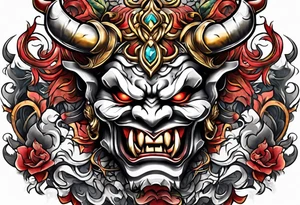 Protection against evil Oni mask tattoo idea