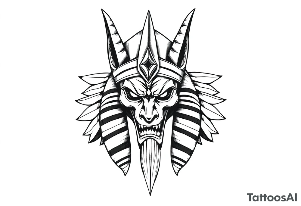 powerful majestic muscle anubis Egyptian god face mix with joker
without eyes with mantle on head tattoo idea