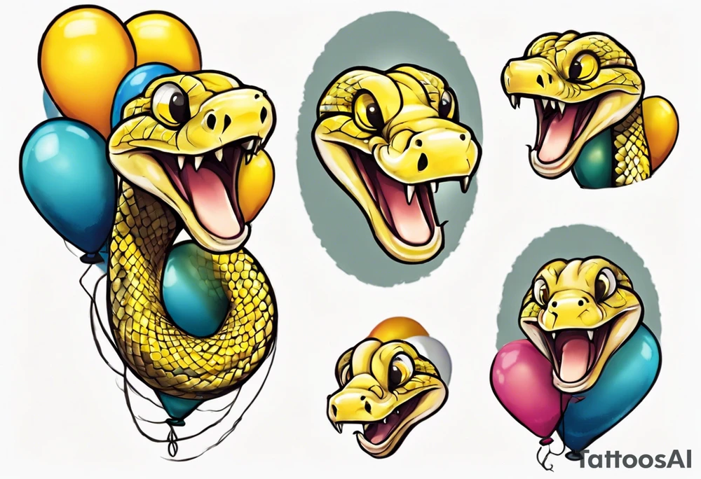 yellow python with colored ballons from movie up! aside and te-fiti stone on the other side tattoo idea