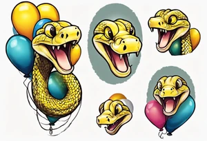 yellow python with colored ballons from movie up! aside and te-fiti stone on the other side tattoo idea