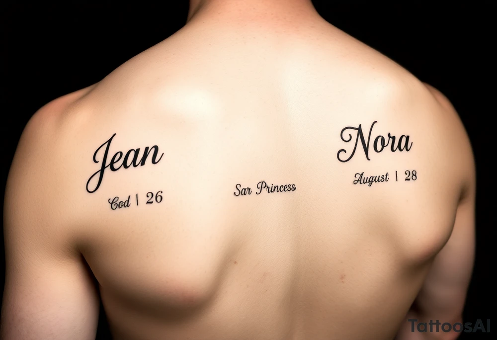 Meaning of names Jean God is gracious February 26, Sara Princess January 28, Nora honor and light August 14 tattoo idea