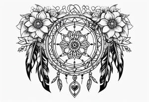 Dream catcher with hearts and flowers tattoo idea