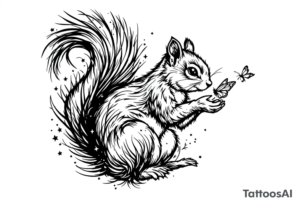 A Squirrel with a butterfly in hands tattoo idea