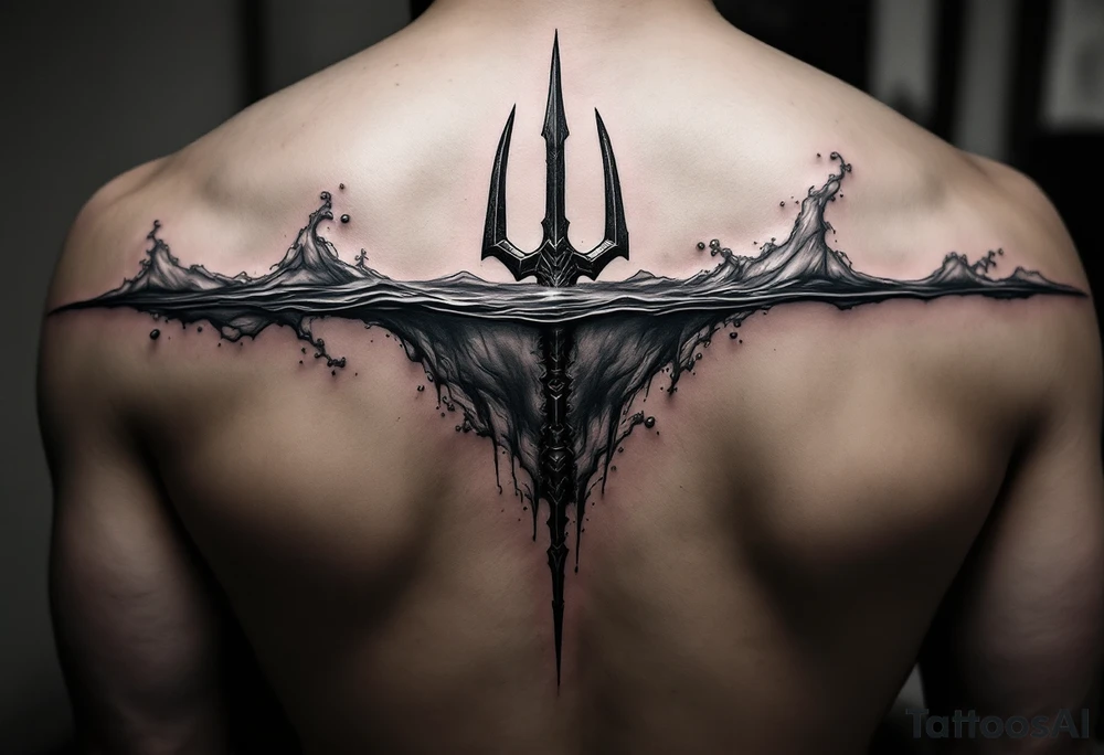 trident half way under water tattoo idea