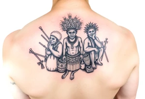 A picture of the lucayan people and things representing there culture in color tattoo idea