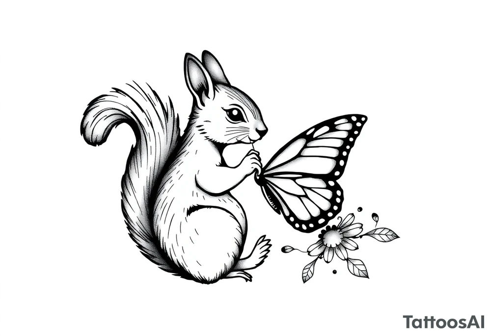 Squirrel kissing butterfly tattoo idea