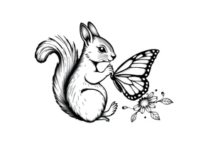 Squirrel kissing butterfly tattoo idea