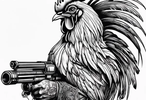 rooster holding a machine gun tattoo idea