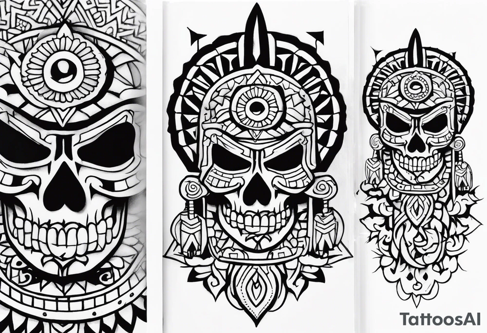 Craneo azteca tipo Día de muertos tattoo idea