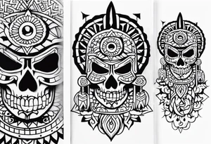 Craneo azteca tipo Día de muertos tattoo idea