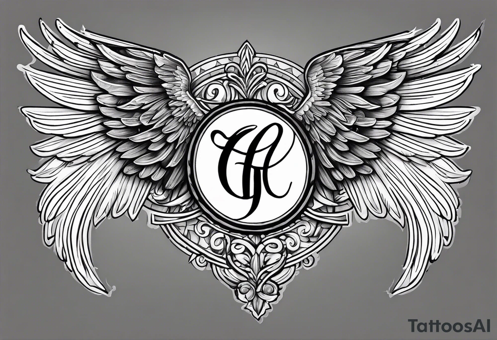 The word Glenn on a banner with angel Wings tattoo idea