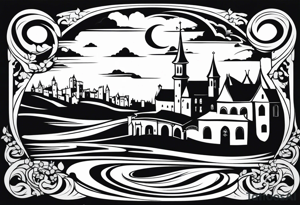 medieval city swirl
 vector tattoo idea