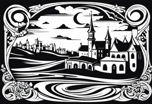 medieval city swirl
 vector tattoo idea