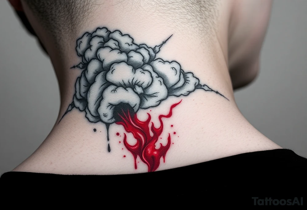 deepfull description of details with clouds,fire ,blood and red tattoo idea