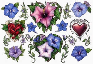Morning glory and larkspur in a heart tattoo idea