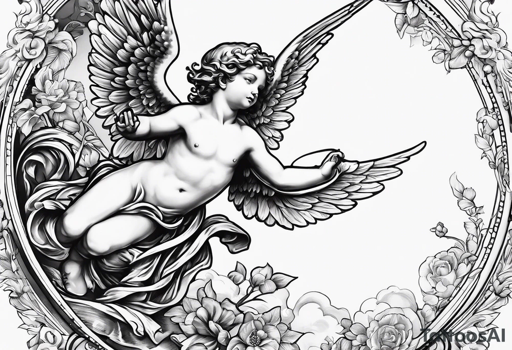 Flying Cherub renaissance style tattoo idea