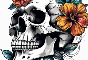 skull with one flower growing out of its head tattoo idea