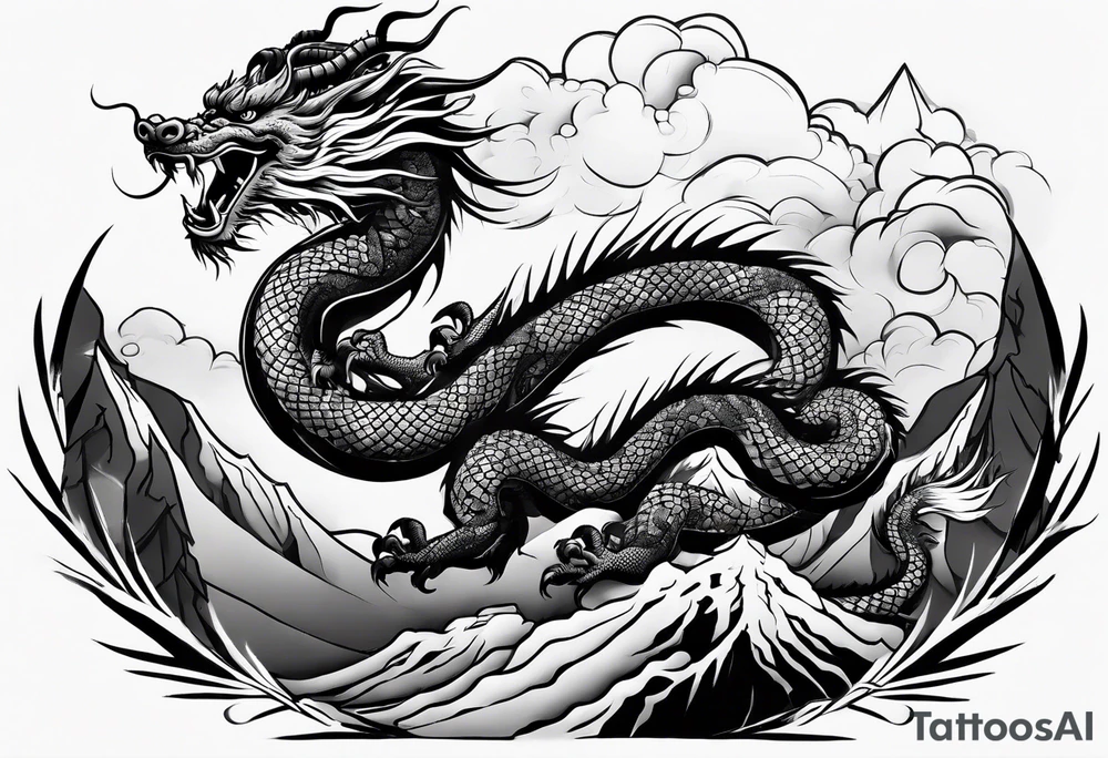 japanese dragon climbing a mountain tattoo idea