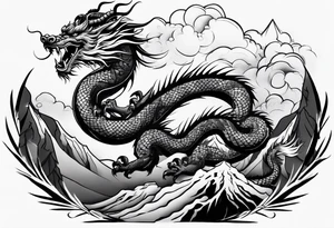 japanese dragon climbing a mountain tattoo idea