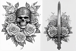 Sword and skull wrapped in roses tattoo idea
