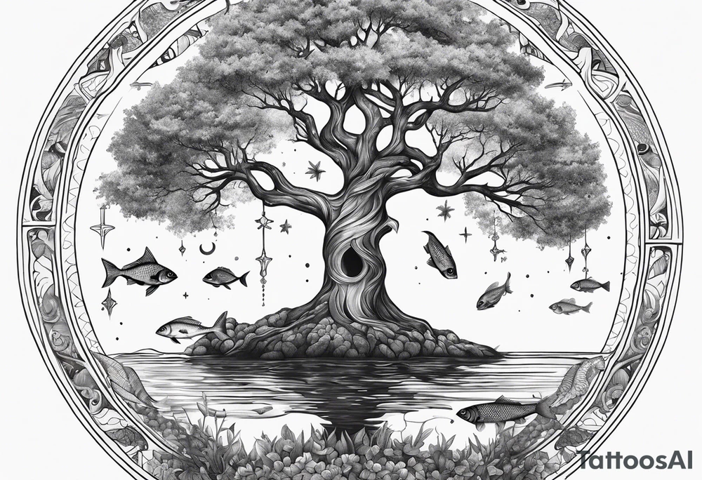 tree of life, pices fish, galaxy, cross tattoo idea