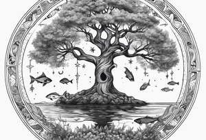 tree of life, pices fish, galaxy, cross tattoo idea