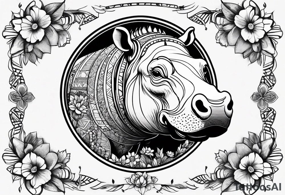 Hippo, flowers, moon, interstella,
fine lines, tribal, geometric tattoo idea