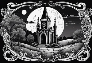 graveyard with moon with the words death where is your sting tattoo idea