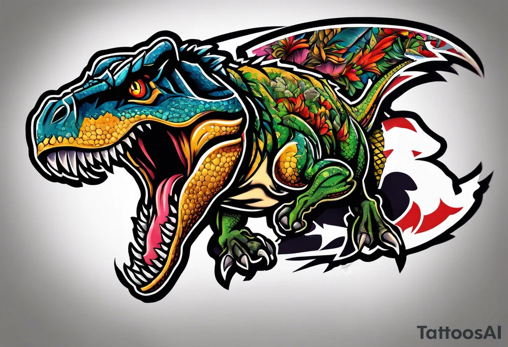 Old school raptor jurasic park tattoo idea