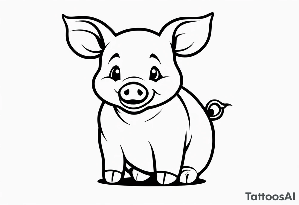very cute happy piglet with small ears.
outline only.
black and white only.
only show the piglet. no extra lines or decoration.
no black shading.
draw only with very thin lines (1px)

should look like a tattoo that will only take 2 minutes to draw tattoo idea