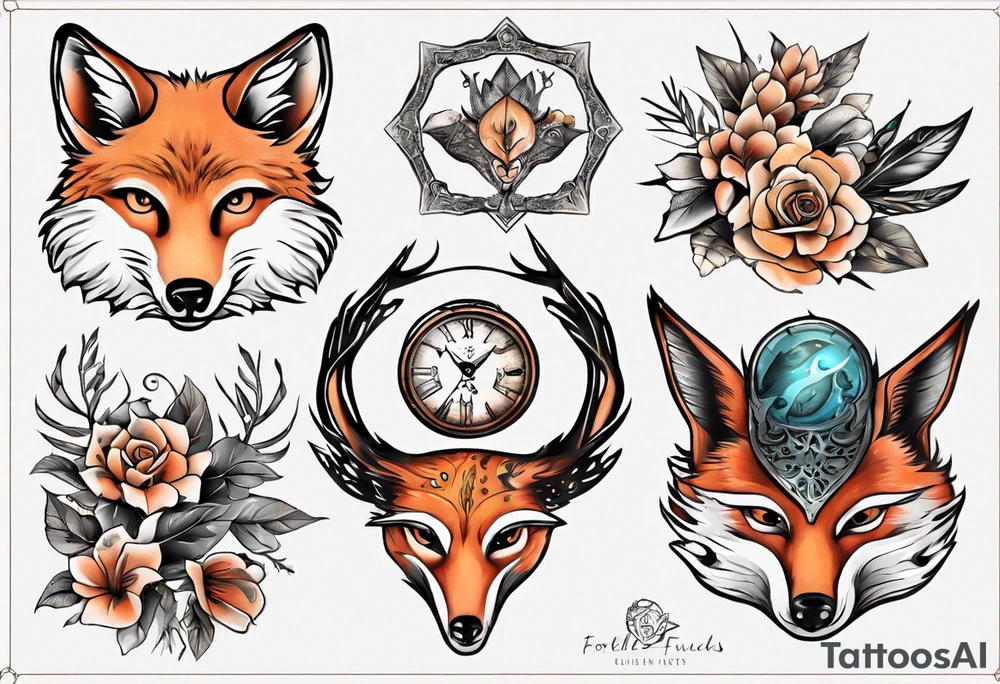 forelle fuchs und eule in einem tattoo idea