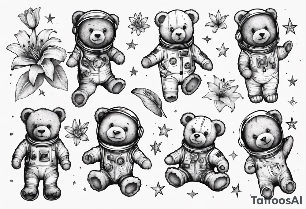 Teddy bear Lily astronaut tattoo idea